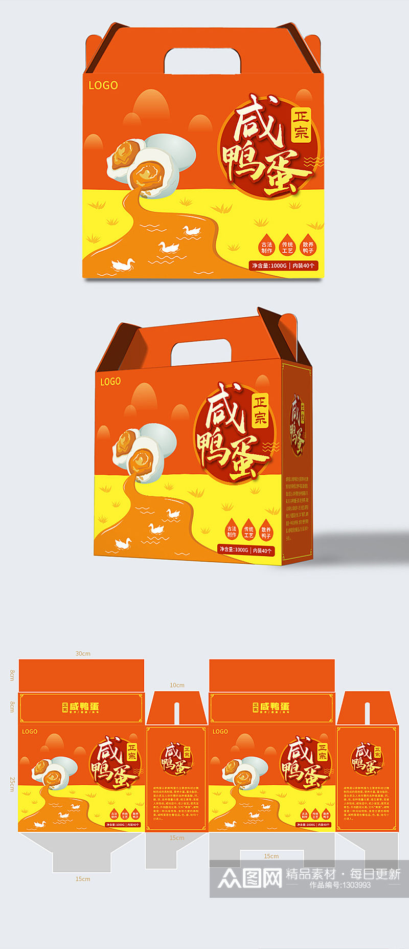 创意手绘农产品咸鸭蛋卡盖礼盒包装素材