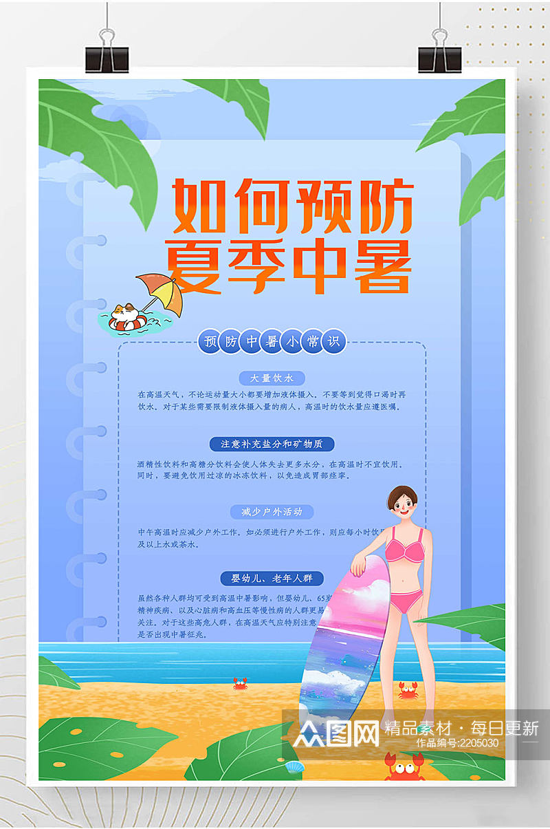 预防夏季中暑热点海报素材