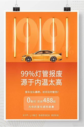 高温车位微波炉汽车橙色创意简约海报
