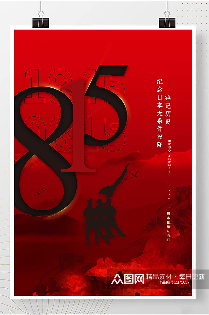 815铭记历史振兴中华红色海报素材