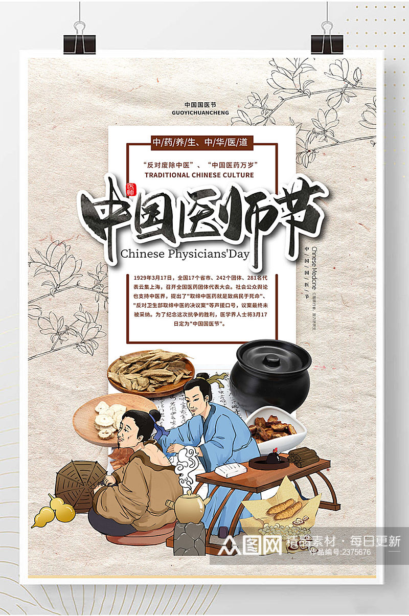 中医医院 中国医师节国风宣传海报 展板素材