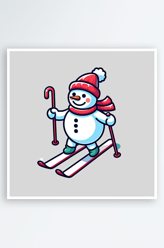滑雪的雪人卡通设计