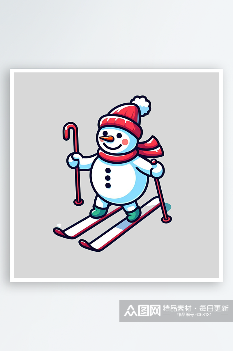 滑雪的雪人卡通设计素材