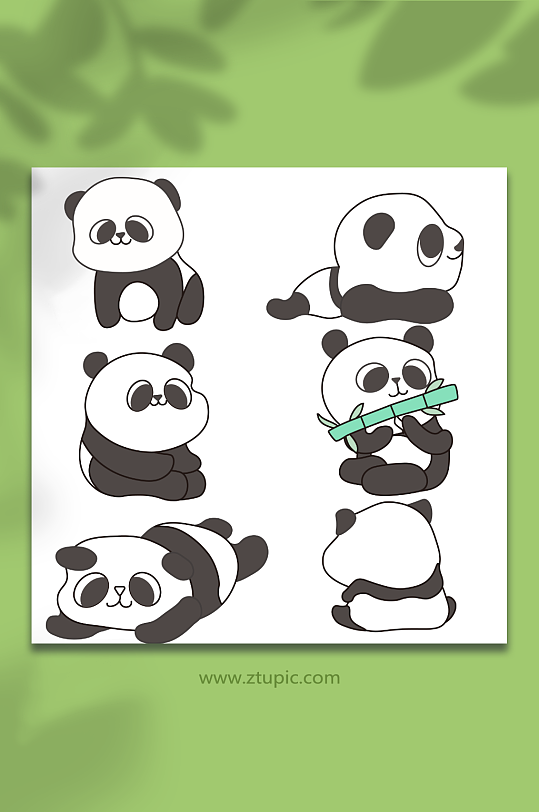 卡通可爱熊猫动物元素插画