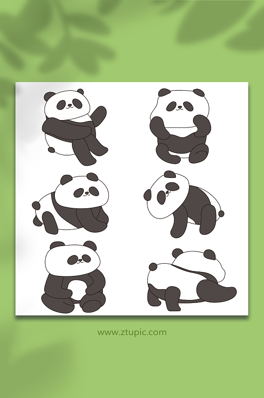 黑白简约熊猫动物元素插画