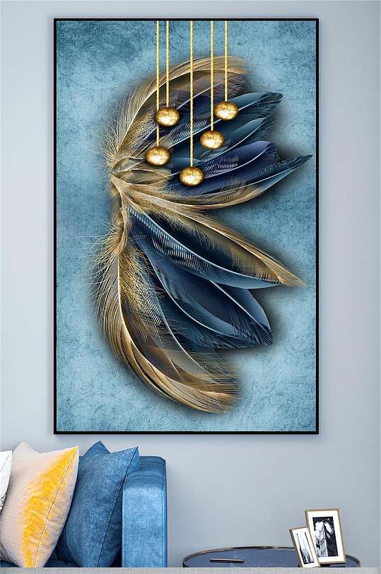 蓝色抽象羽毛装饰画