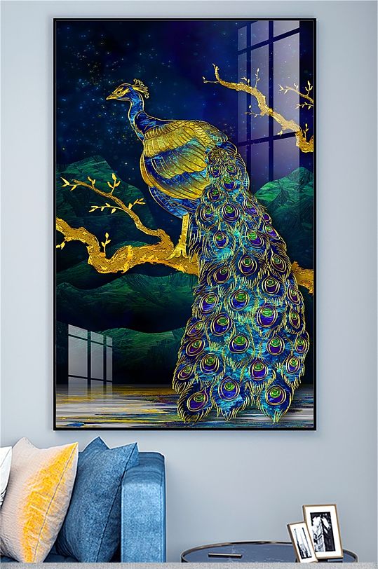 高档蓝色孔雀装饰画