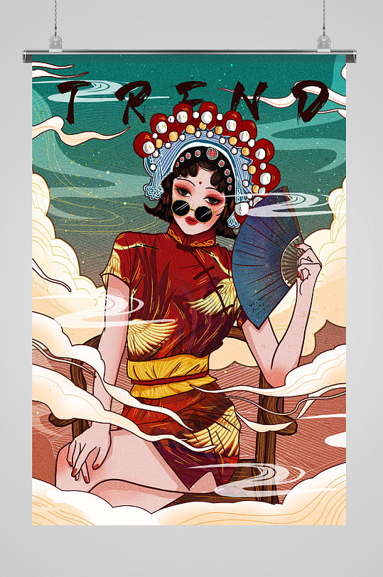 现代国潮戏曲美女插画