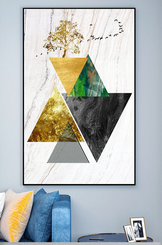几何三角金色树木装饰画