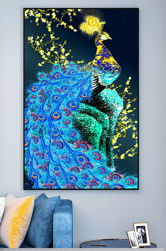 高档金色孔雀装饰画