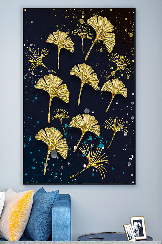 金色枫叶简约装饰画-众图网