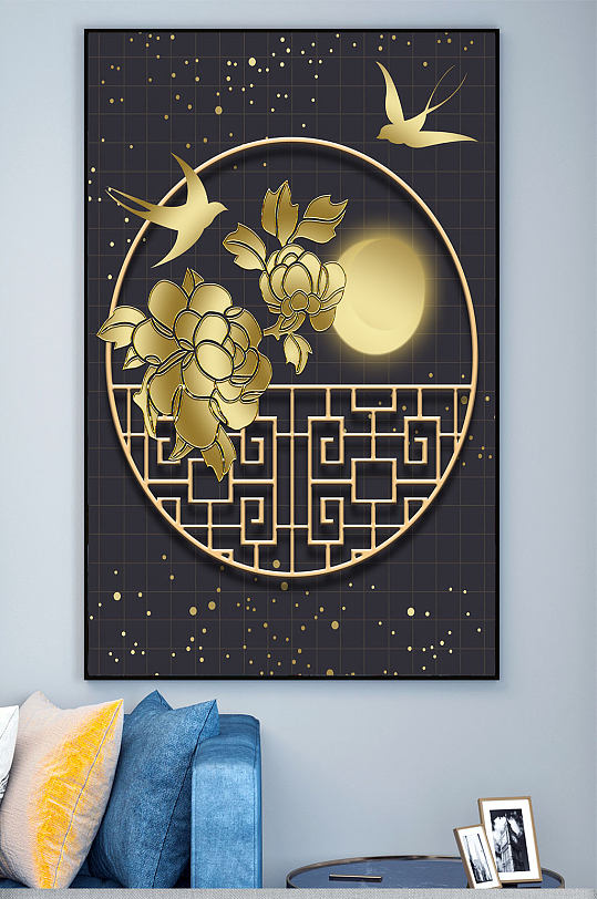 中国风金色燕子装饰画