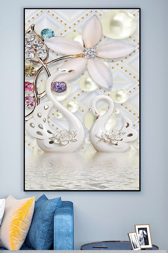 白色立体天鹅装饰画