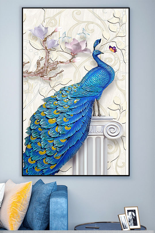 蓝色的大气孔雀装饰画