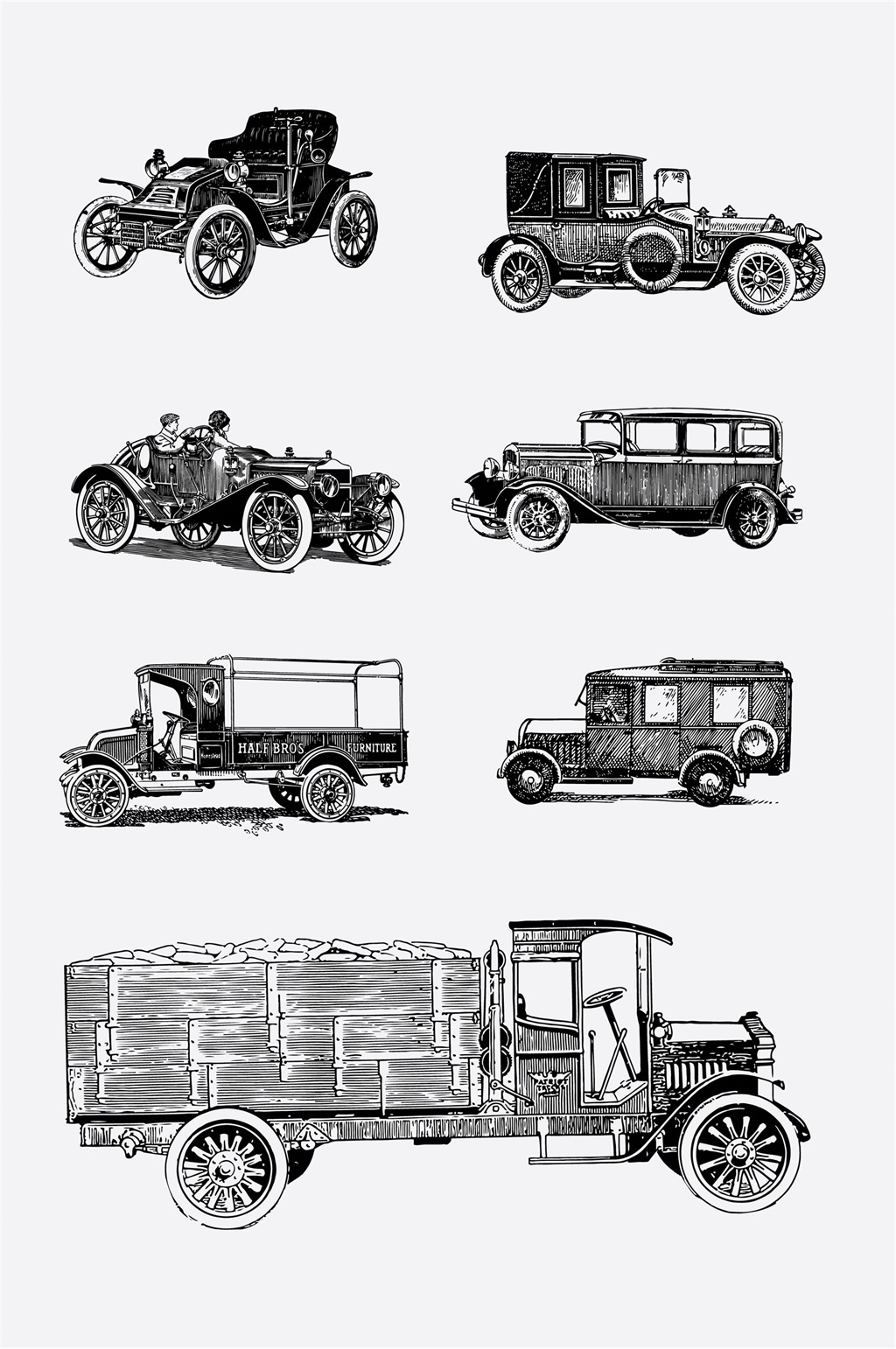 老爷车卡车素描素材