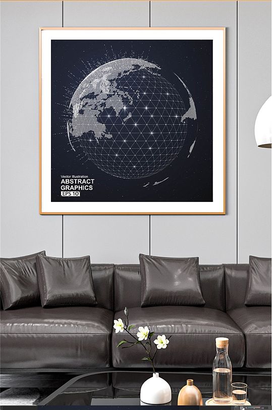 科技感客厅地球装饰画-众图网