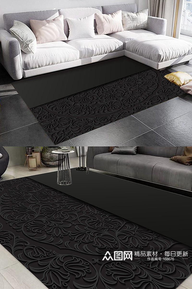 黑色欧式花纹地毯素材