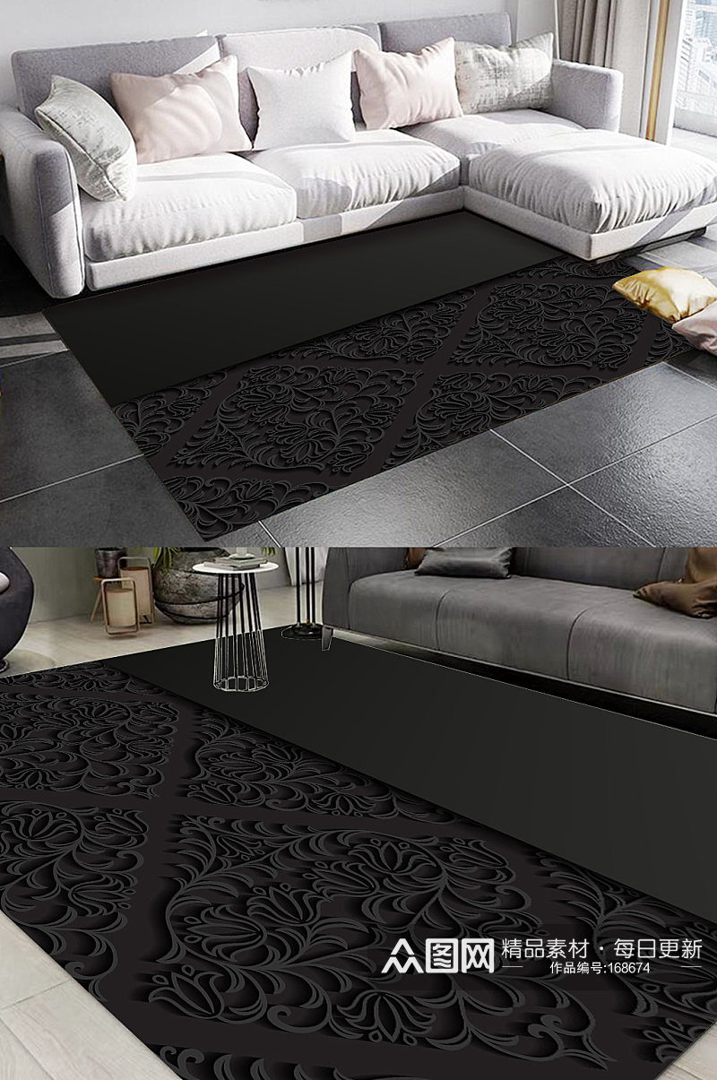 黑色高档花纹地毯素材