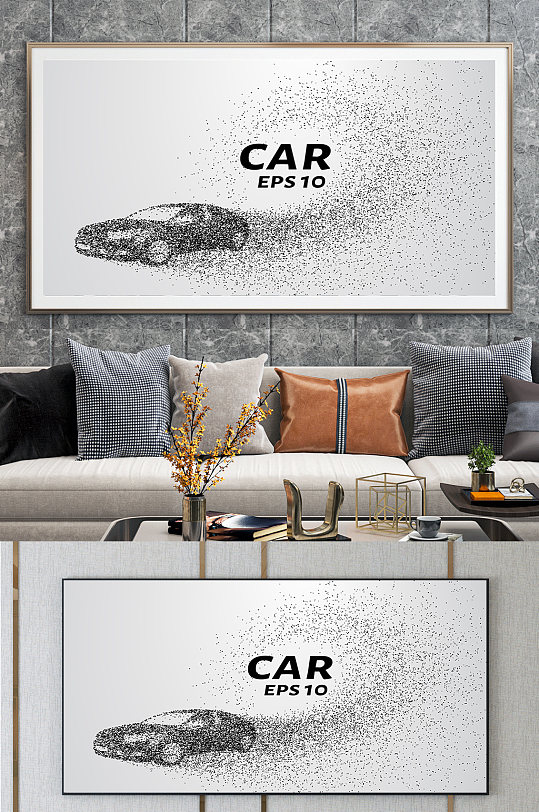 顆粒汽車黑白裝飾畫