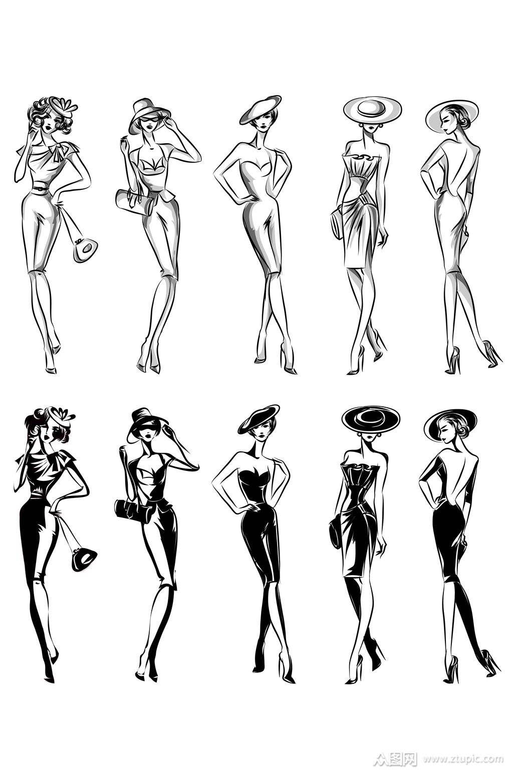 黑色模特线稿素材