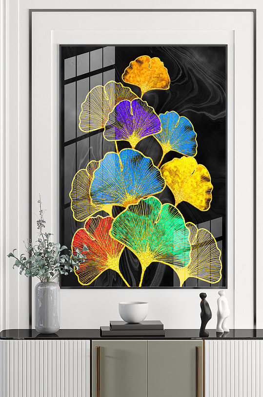 彩色银杏叶装饰画