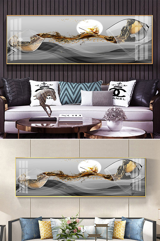 酒杯帆船轻奢装饰画