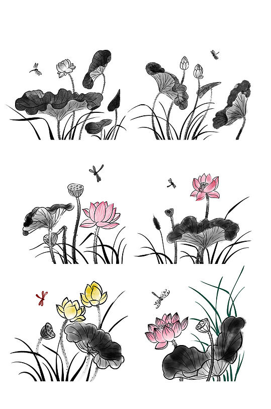 水墨荷花莲花元素-众图网