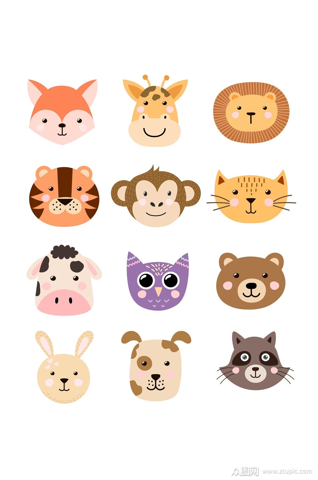 少儿卡通动物头像素材