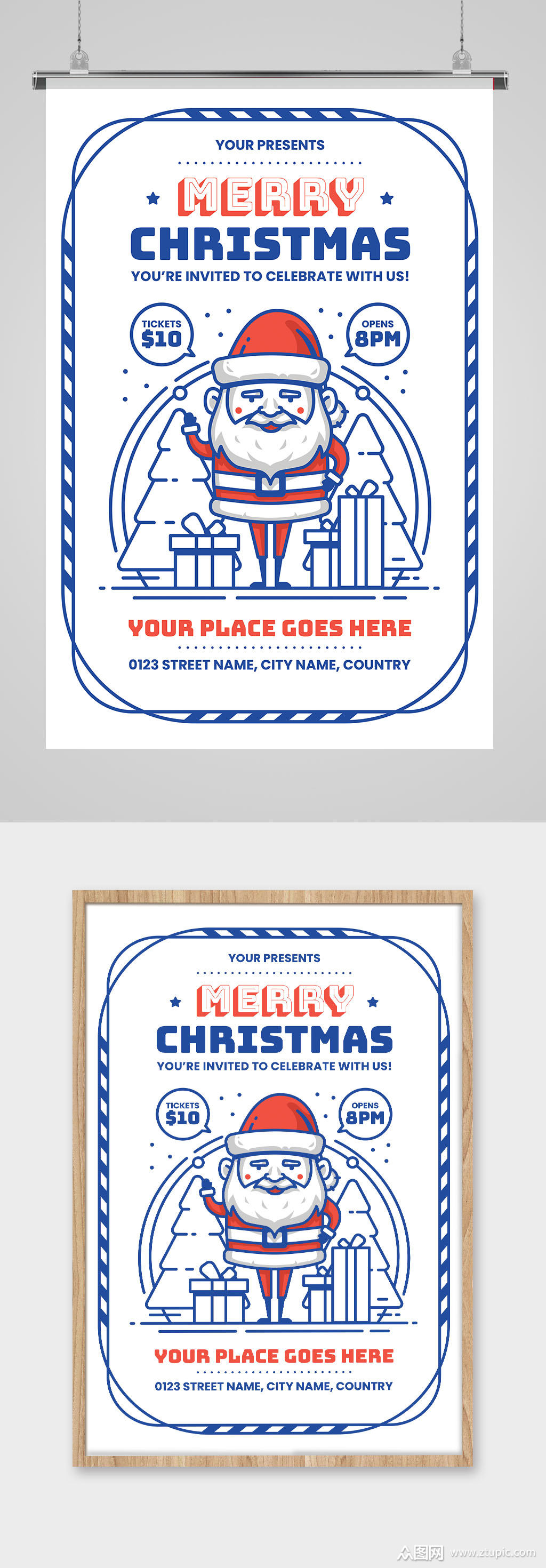 简笔画圣诞老人海报