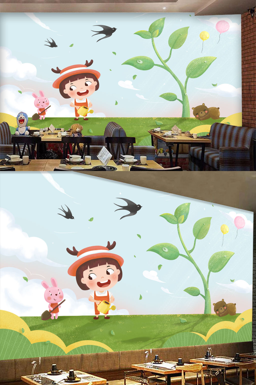 卡通小女孩兒童背景墻素材