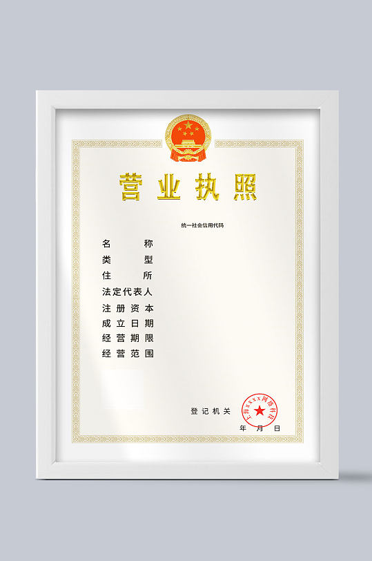 国家通用营业执照展示模板