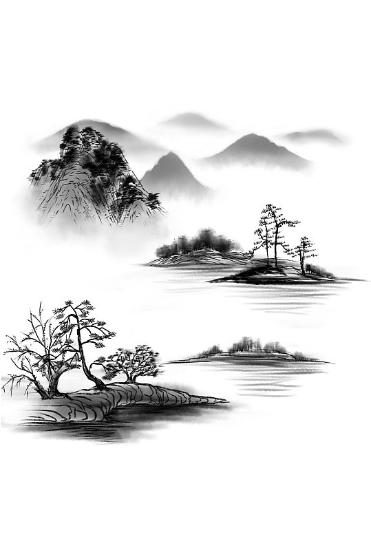中式水墨山川素材-众图网