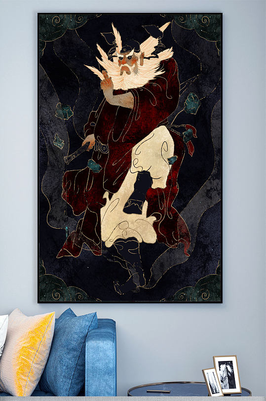 中式插画判官装饰画