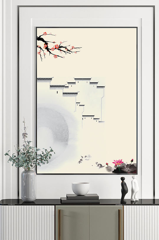 中式复古古建筑装饰画