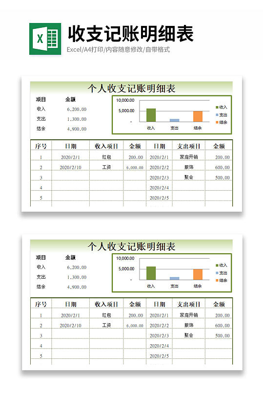 财务收支记账明细表-众图网