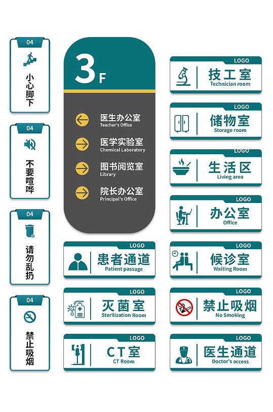 蓝色简约医疗医院药店导视牌系统科室门牌