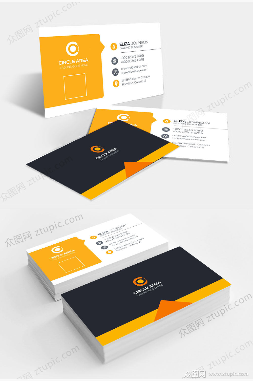 黄色时尚商务名片 名片背面模板下载-编号249140-众图网