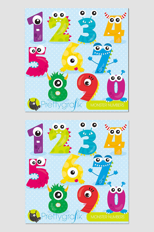可爱卡通怪物数字 字体素材