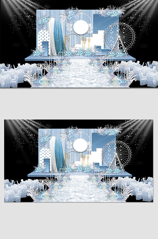 生日宴 蓝色欧式浪漫婚礼布置效果图-众图网