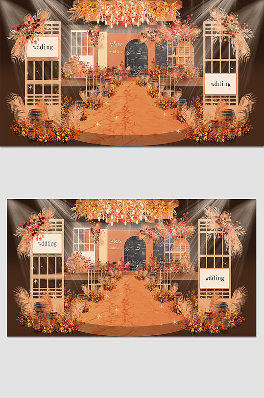橘红色浪漫欧式婚礼效果图布置-众图网