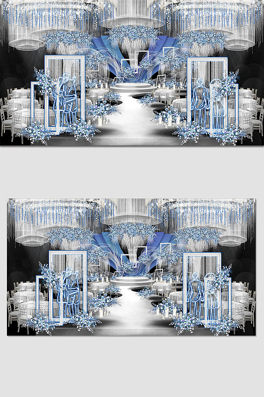 蓝色大气欧式婚礼布置效果图-众图网