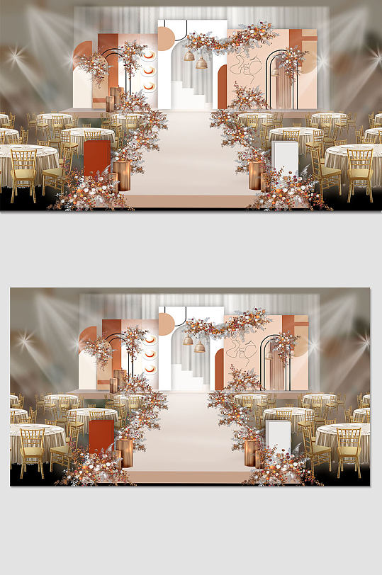 红色淡雅婚礼效果图布置-众图网