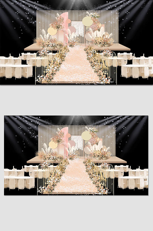 粉色欧式浪漫婚礼布置效果图-众图网