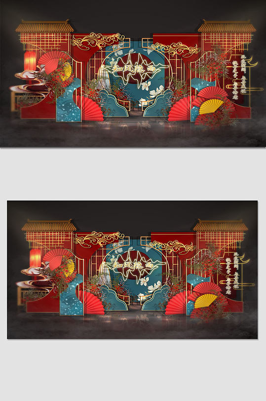 寿宴 江南风中国风红色大气中式国潮风婚礼效果图布置-众图网