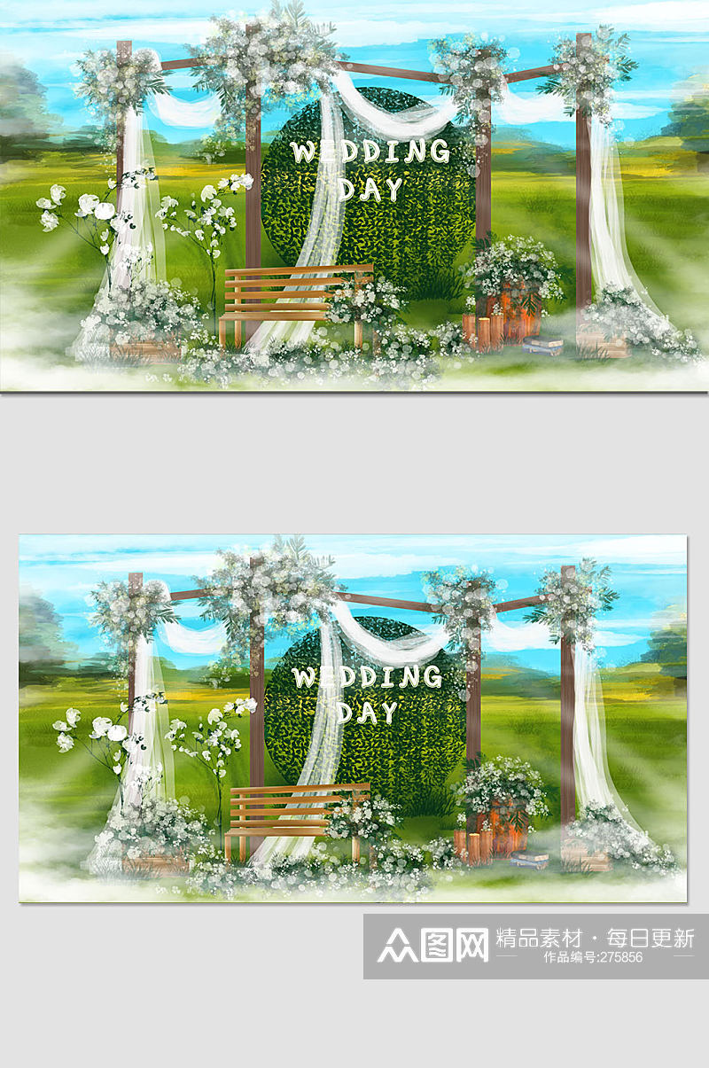 绿色草地森系 农村草坪室外户外婚礼布置效果图素材