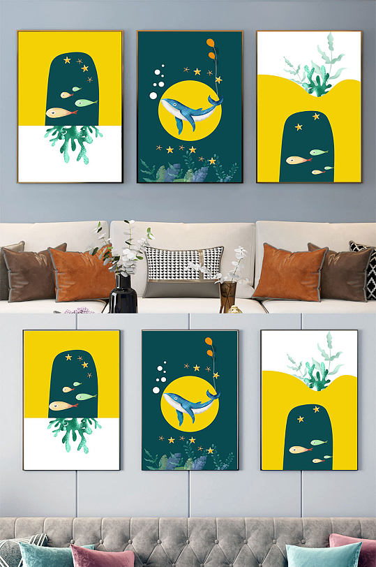 儿童卡通海洋鲸鱼装饰画