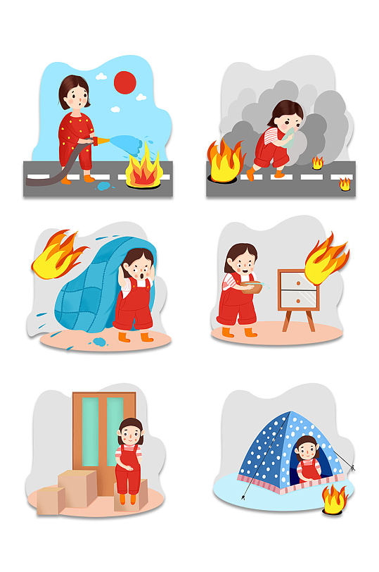 儿童卡通消防灭火素材