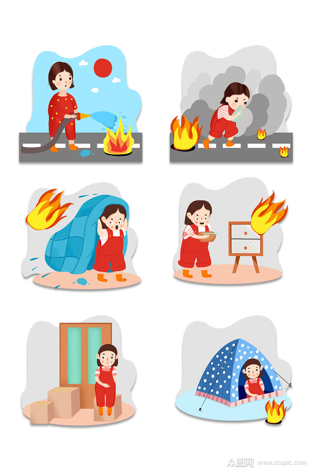 儿童卡通消防灭火素材素材