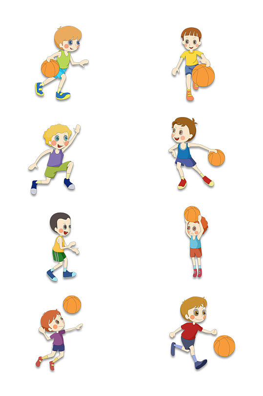 儿童卡通打篮球的小孩