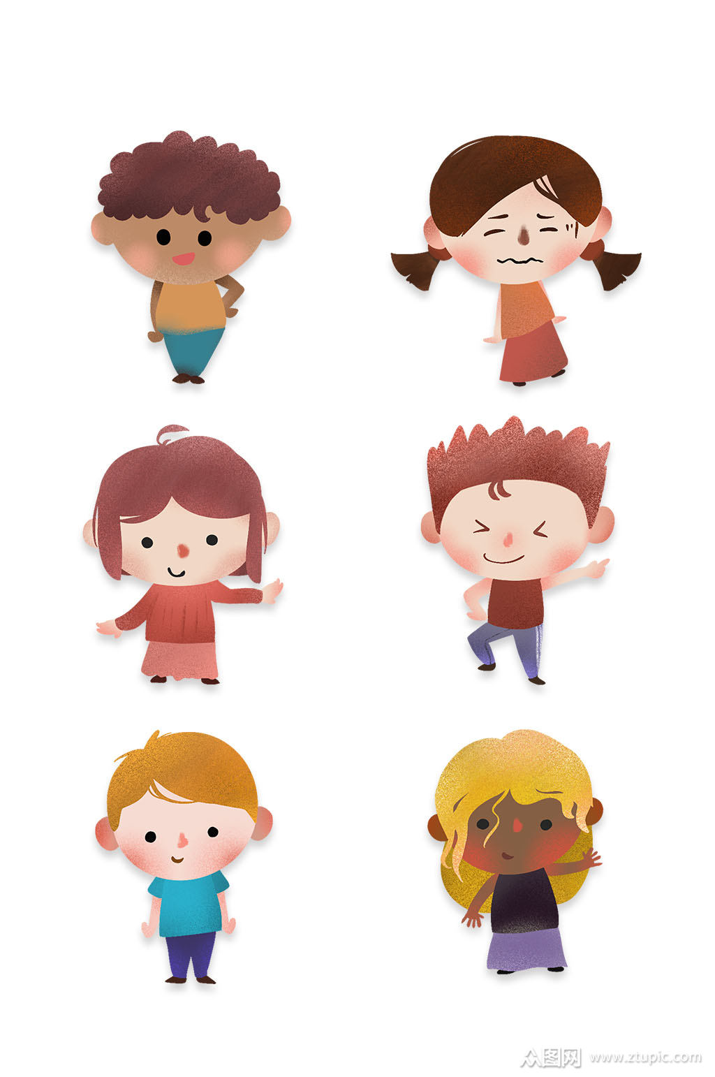 儿童卡通各种肤色的小孩素材